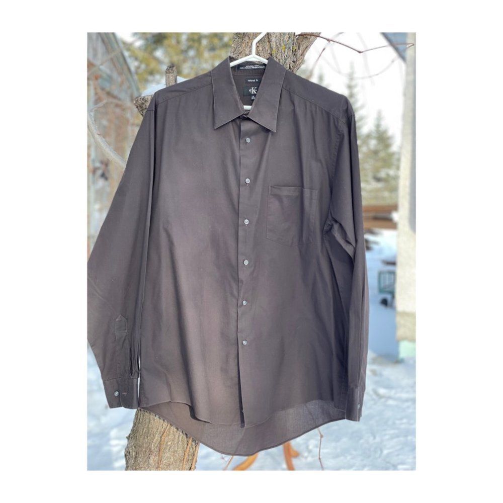 Calvin Klein Brown Dress Shirt 100% Cotton Sz 16 34/35